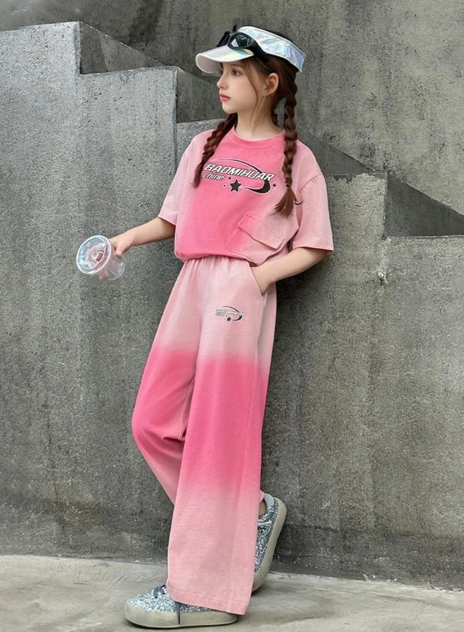 Take Two Girls Printed Tie-Dye Look T-Shirt and Pants Set